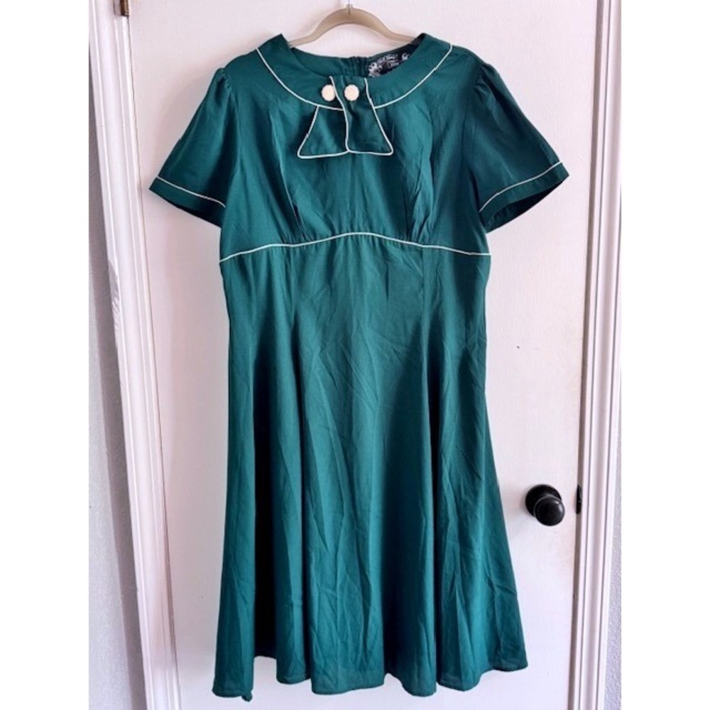 Hell Bunny Vixen Green Vintage Inspired Midi Dress 2XL Rockabilly Retro Punk